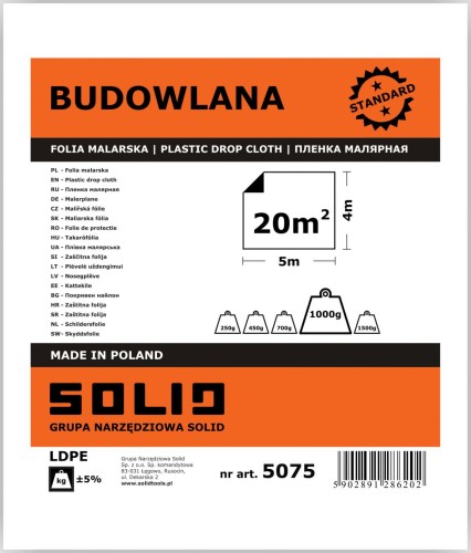SOLID Folia malarska 4mx5m BUDOWLANA