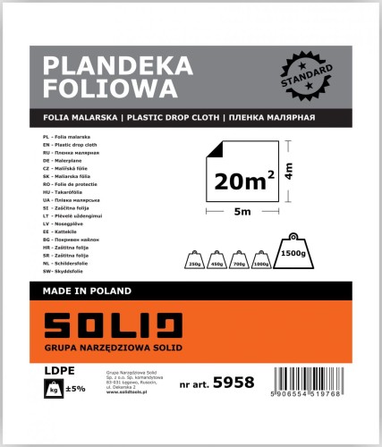 SOLID Folia malarska 4mx5m PLANDEKA