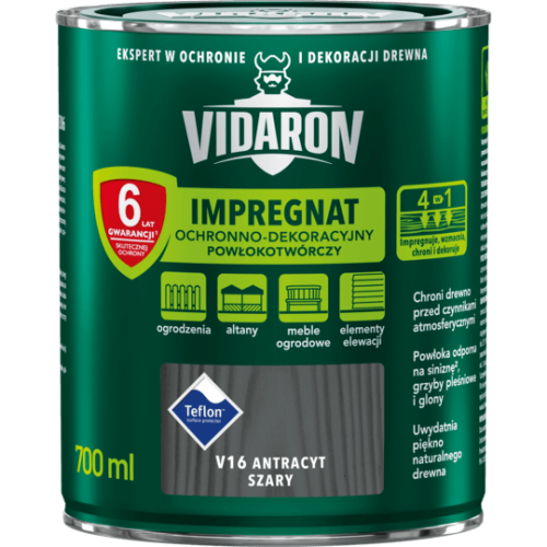 Vidaron Impregnat Ochronno-Dekoracyjny Powłokotwórczy Antracyt Szary V16 0,7L