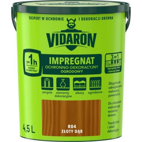 VIDARON IMPREGNAT OCHRONNO-DEKORACYJNY OGRODOWY R04 Złoty Dąb 4,5L