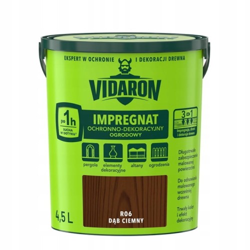 VIDARON IMPREGNAT OCHRONNO-DEKORACYJNY OGRODOWY R06 Dąb Ciemny 4,5L