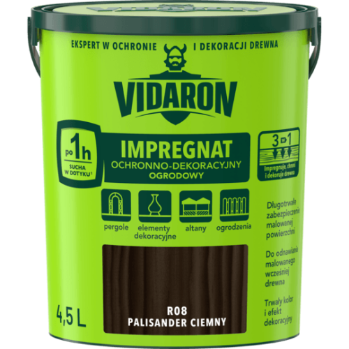VIDARON IMPREGNAT OCHRONNO-DEKORACYJNY OGRODOWY R08 Palisander Ciemny 4,5L
