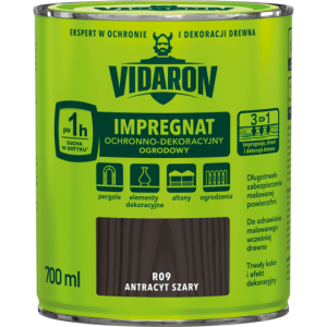 VIDARON IMPREGNAT OCHRONNO-DEKORACYJNY OGRODOWY R09 Antracyt Szary 0,7L