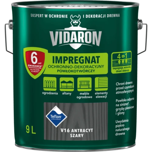 VIDARON IMPREGNAT OCHRONNO-DEKORACYJNY POWŁOKOTWÓRCZY Antracyt Szary V16 9L