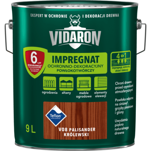 VIDARON IMPREGNAT OCHRONNO-DEKORACYJNY POWŁOKOTWÓRCZY Palisander Królewski V08 9L