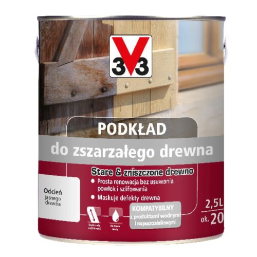 V33 Podkład do zszarzałego drewna 2,5L