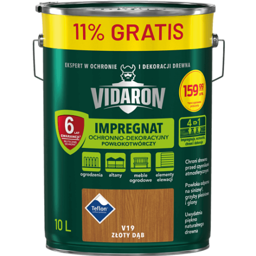 VIDARON IMPREGNAT OCHRONNO-DEKORACYJNY POWŁOKOTWÓRCZY Złoty Dąb V19 10L