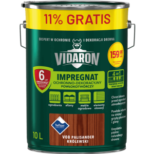 VIDARON IMPREGNAT OCHRONNO-DEKORACYJNY POWŁOKOTWÓRCZY Palisander Królewski V08 10L 