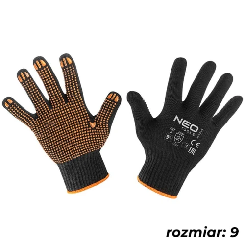 Neo Tools Rękawice robocze, bawełna i poliester kropkowane, rozmiar 9