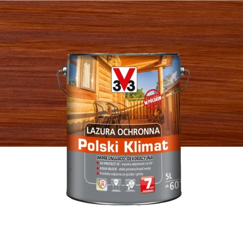 V33 LAZURA OCHRONNA POLSKI KLIMAT IMPREGNUJĄCO-DEKORACYJNA MAHOŃ 5L