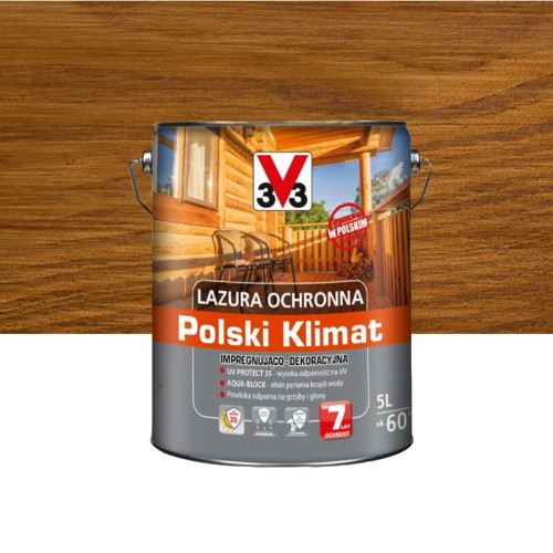 V33 LAZURA OCHRONNA POLSKI KLIMAT IMPREGNUJĄCO-DEKORACYJNA DĄB JASNY 5L