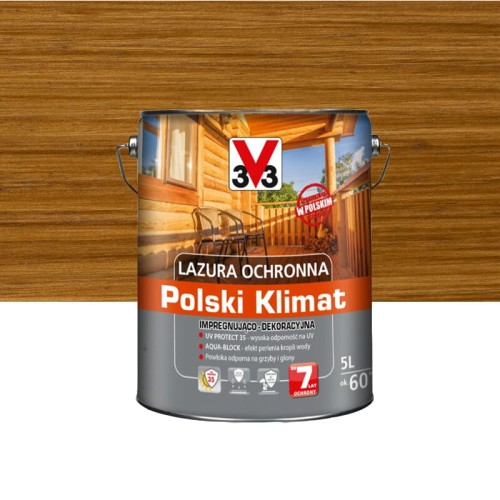 V33 LAZURA OCHRONNA POLSKI KLIMAT IMPREGNUJĄCO-DEKORACYJNA DĄB NATURALNY 5L