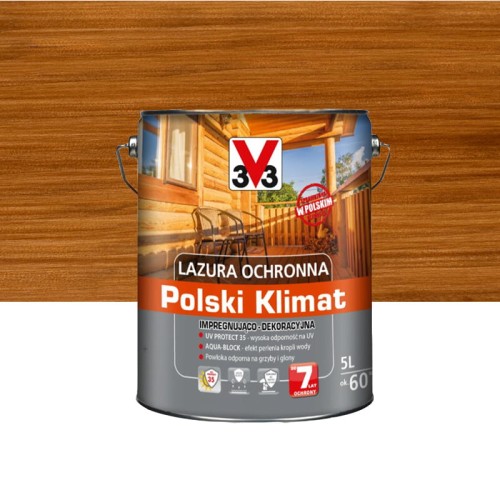 V33 LAZURA OCHRONNA POLSKI KLIMAT IMPREGNUJĄCO-DEKORACYJNA TEK 5L