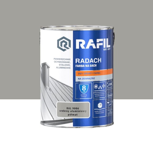 Rafil RADACH farba na dach 2w1 srebrny aluminiowy półmat RAL9006 5L