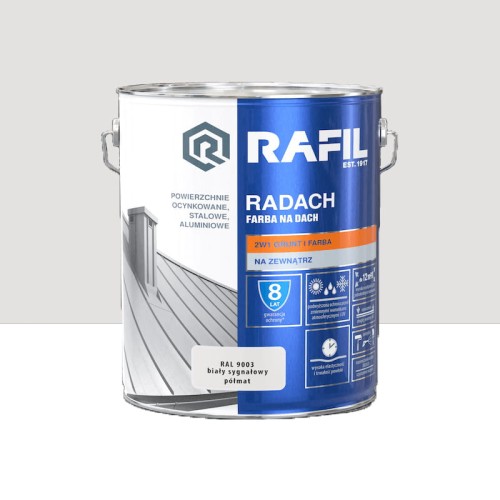 Rafil RADACH farba na dach 2w1 biały sygnałowy półmat RAL9003 10L