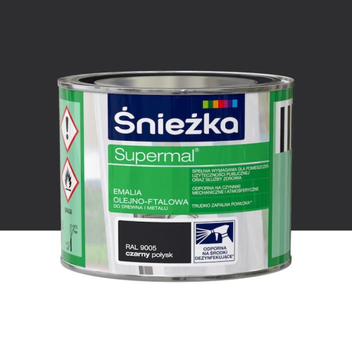 ŚNIEŻKA SUPERMAL Emalia olejno-ftalowa czarny połysk RAL9005 0,2L