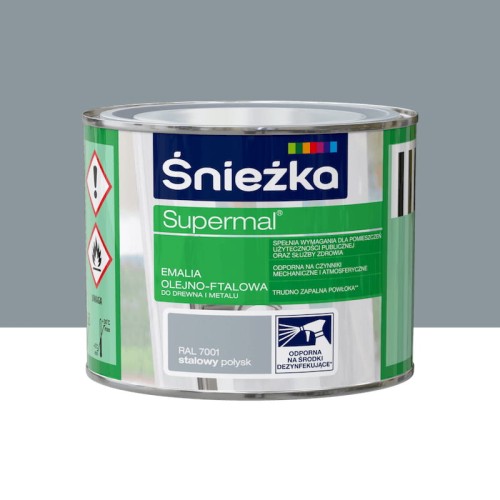 ŚNIEŻKA SUPERMAL Emalia olejno-ftalowa stalowy połysk RAL7001 0,2L