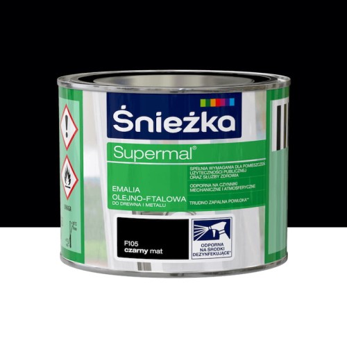 ŚNIEŻKA SUPERMAL Emalia olejno-ftalowa czarny mat F105 0,2L
