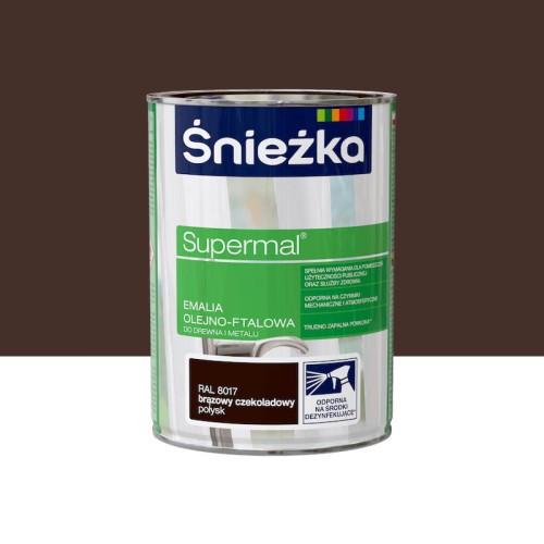 ŚNIEŻKA SUPERMAL Emalia olejno-ftalowa brązowy czekoladowy połysk RAL8017 0,8L