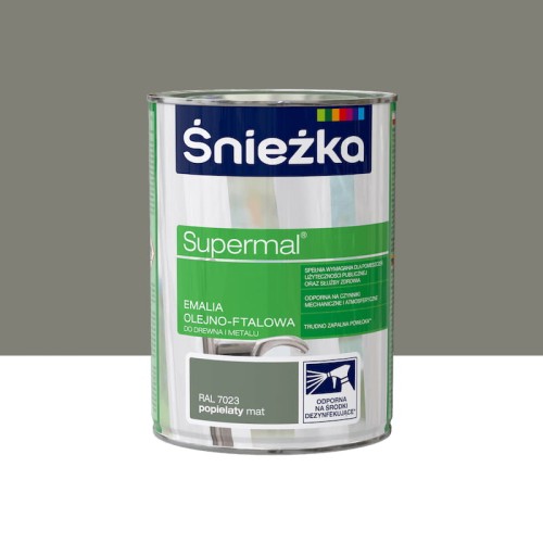 ŚNIEŻKA SUPERMAL Emalia olejno-ftalowa popielaty mat RAL7023 0,8L
