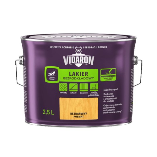 VIDARON Lakier Bezpodkładowy bezbarwny półmat 2,5L
