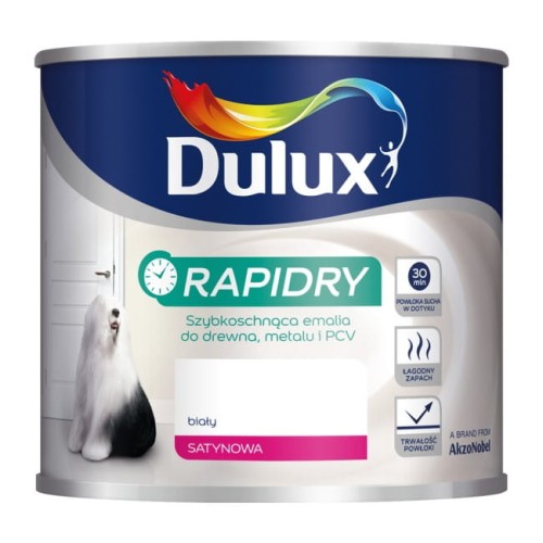 FARBA DULUX RAPIDRY EMALIA DO DREWNA I METALU SATYNOWA BIAŁA 0,5L