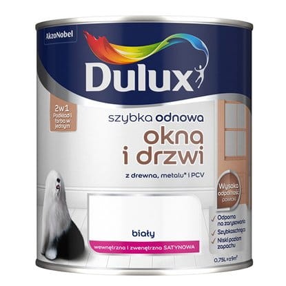Farba DULUX szybka odnowa okna/drzwi 0,75l Biały/Biała