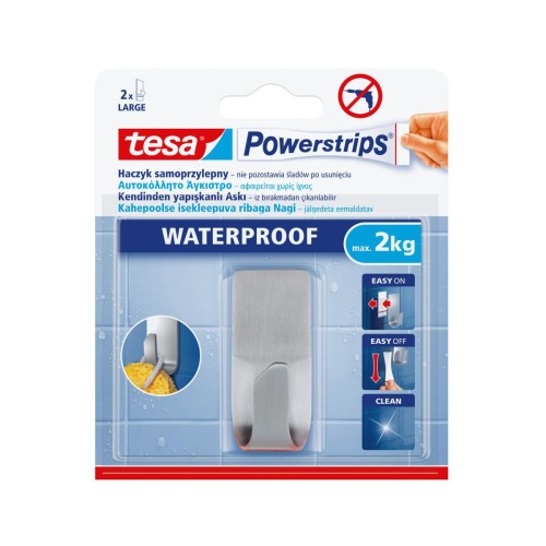 TESA HACZYK ŚCIENNY POWERSTRIPS WATERPROOF STALOWY