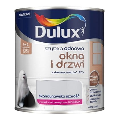 Farba DULUX szybka odnowa okna/drzwi 0,75l Skandynawska Szarość