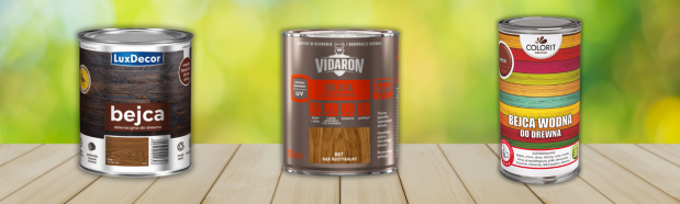 LuxDecor bejca dekoracyjna do drewna dąb 0,75L, Vidaron bejca do drewna B07 dąb rustyklany 0,75L, Colorit bejca wodna do drewna mahoń 0,75L