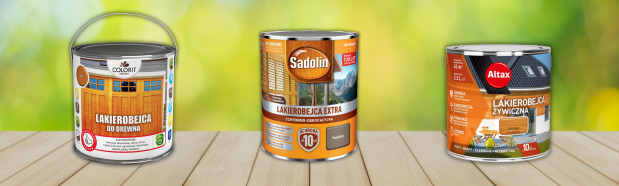 Colorit lakierobejca do drewna teak 2,5L, Sadolin lakierobejca Extra ochronno-dekoracyjna popielaty 2,5L, Altax lakierobejca żywiczna kasztan 2,5L