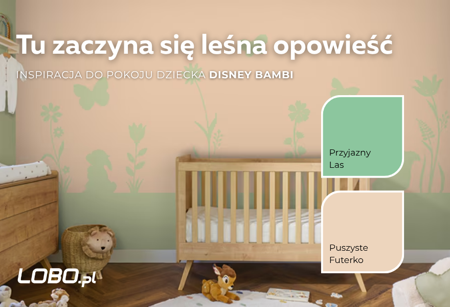 Disney Bambi pokój dziecka, pokój Bambi inspiracje, Dulux Disney Bambi, Dulux Bambi, leśny pokój dziecka, pokój dziecka motyw lasu, naturalne kolory do pokoju dziecka, beżowy pokój dziecięcy, zielony pokój dziecka, pokój dziecka inspirowany naturą