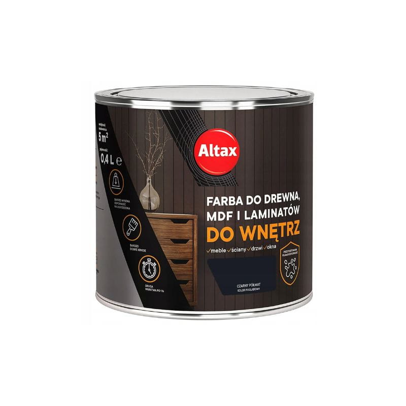 ALTAX Farba do drewna, MDF i laminatów 0,4L czarny półmat