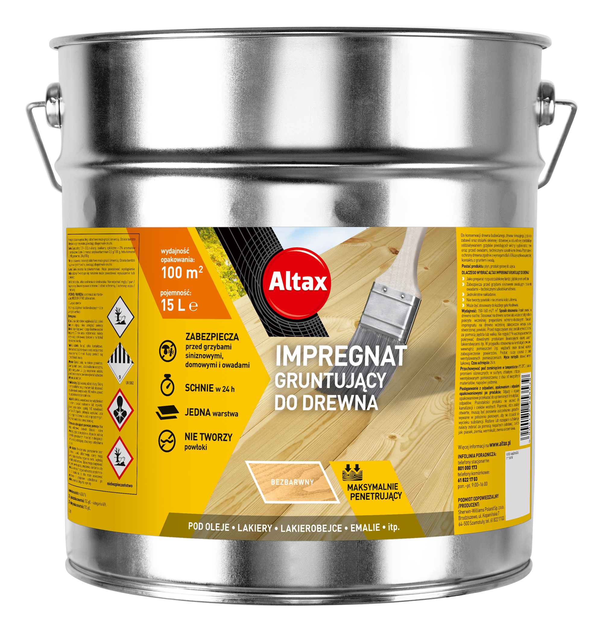 Altax Impregnat Gruntujący do Drewna Bezbarwny 15L