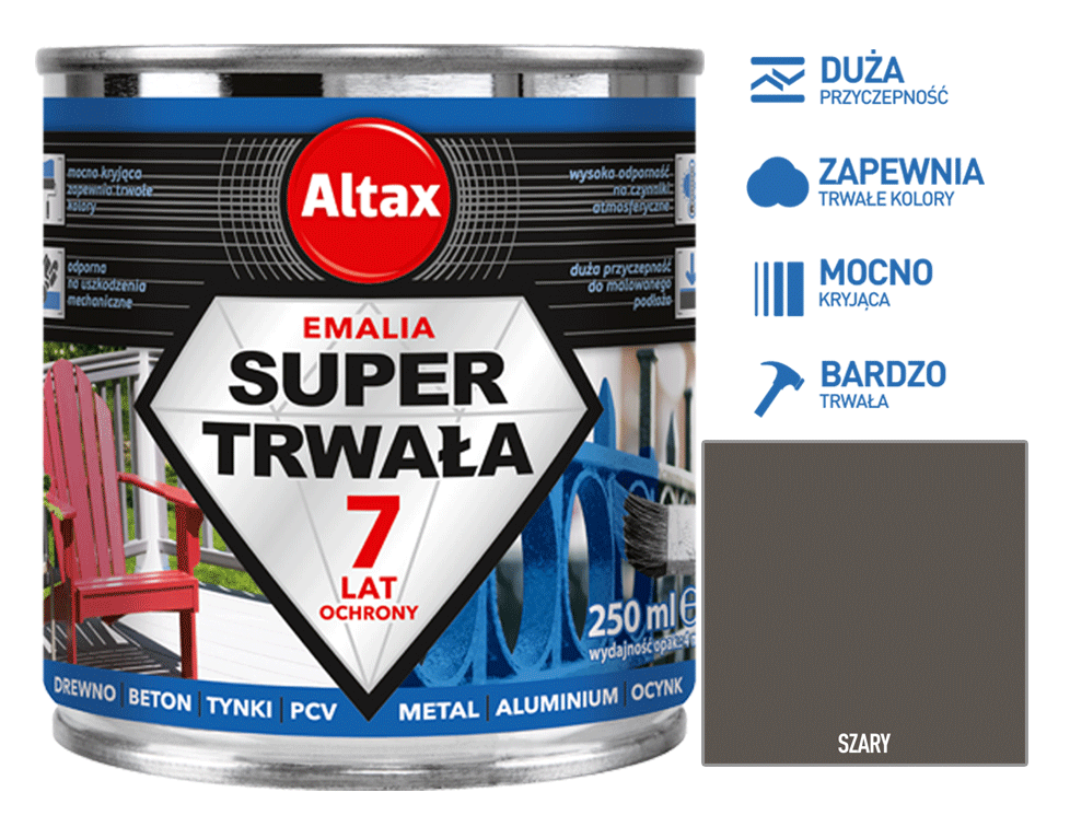 ALTAX SUPER TRWAŁA EMALIA 250 ML SZARY